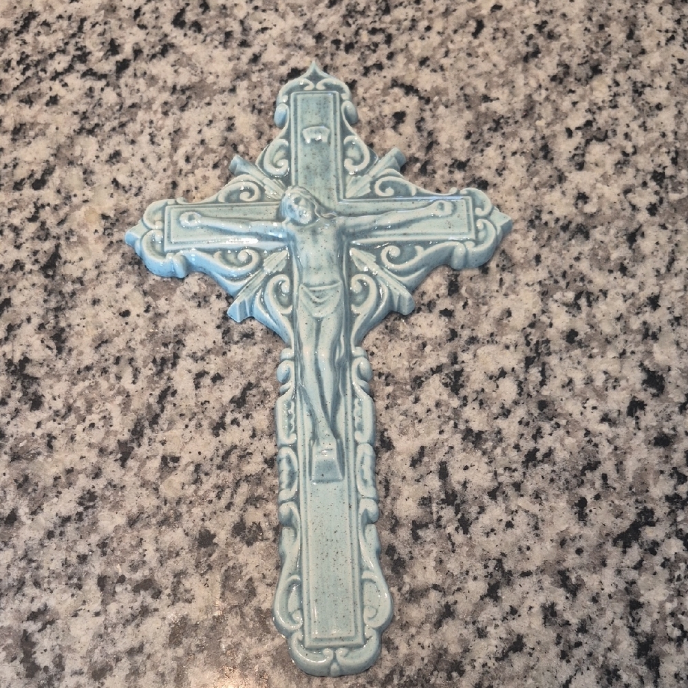 Handpainted Crusifix Blue Wall Cross
